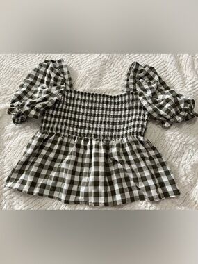 Green & White Gingham Smocked Peplum Top